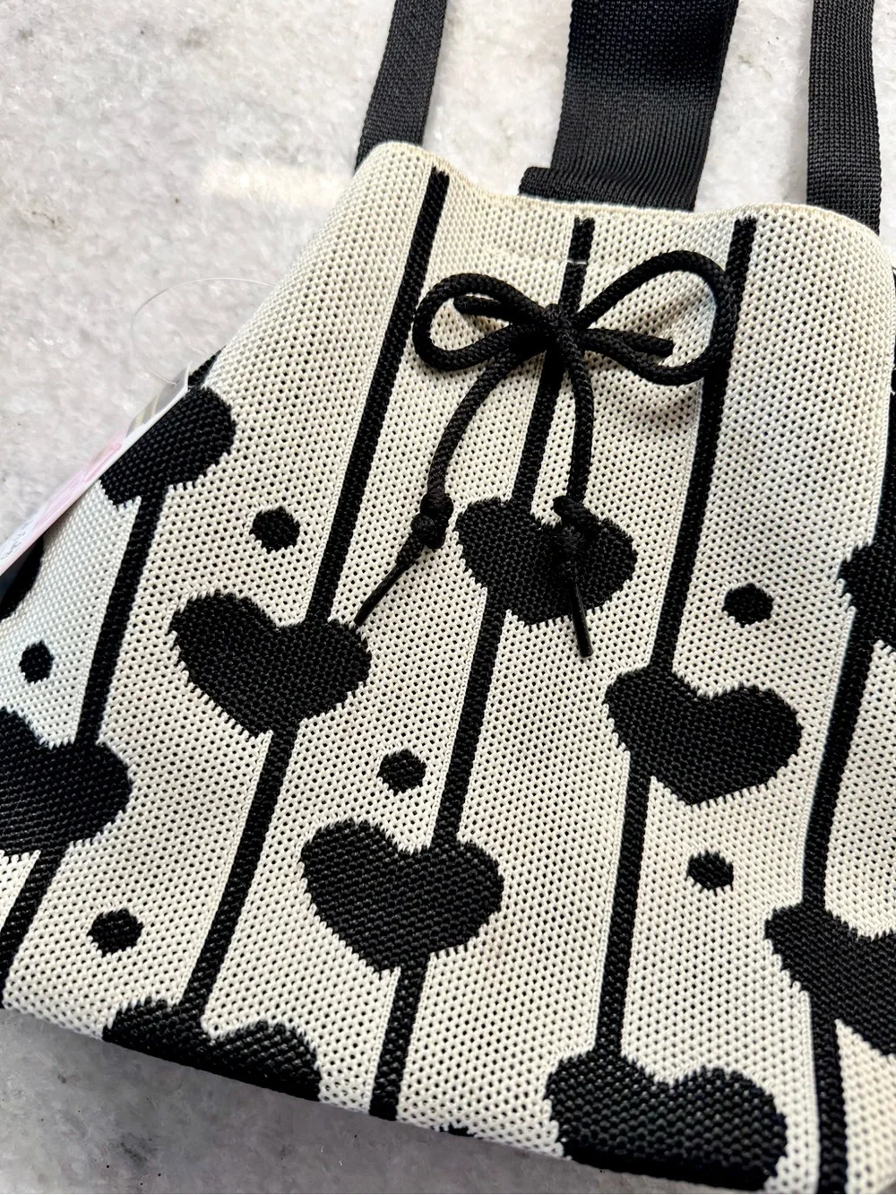 New I Love Coffee Theme Black Hearts Print Bucket Bag Crossbody Purse w/ Charm